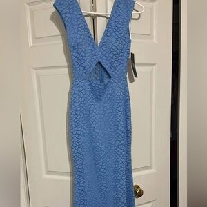Blue Textured Sleeveless Dress